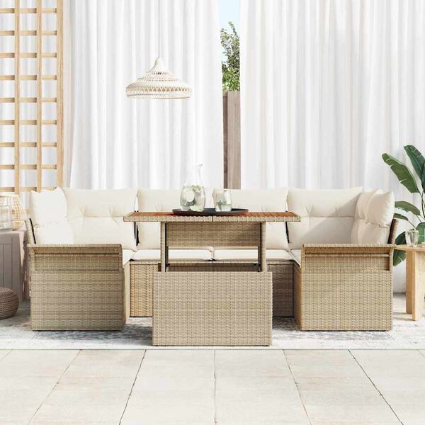 vidaXL Tr&auml;dg&aring;rdsoffset med lagring 7 pcs Beige Poly rattan