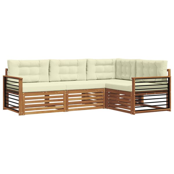 vidaXL Utomhussoffset med kudde 4 pcs Naturlig och Gr&auml;dde