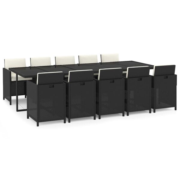 vidaXL Matgrupp f&ouml;r tr&auml;dg&aring;rden med dynor 11 delar konstrotting svart