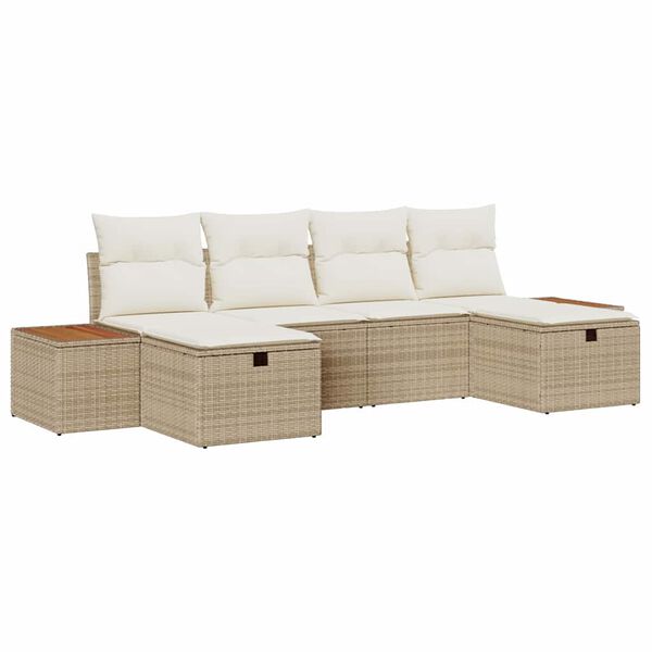 vidaXL Tr&auml;dg&aring;rdsoffset med kudde 6 pcs Beige Poly rattan