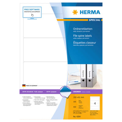 HERMA Permanenta pärmetiketter A4 192x61 mm 100 ark vit