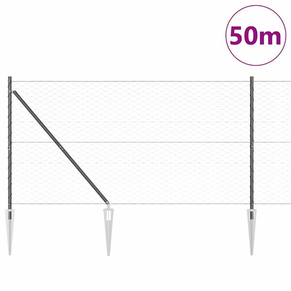 vidaXL Stängselstolpe Grå 50 x 1,2 m (50 mm nät) Stål och PVC