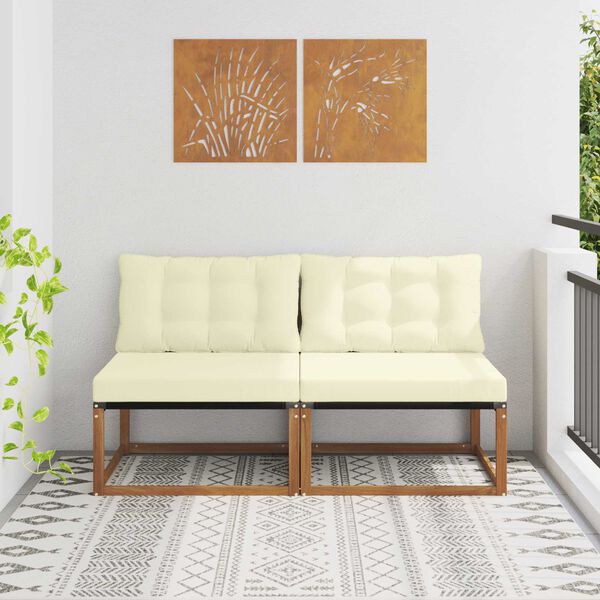 vidaXL 2 Stycke Utomhus Mellansoffa Massivt Akaciatr&auml; Naturf&auml;rg