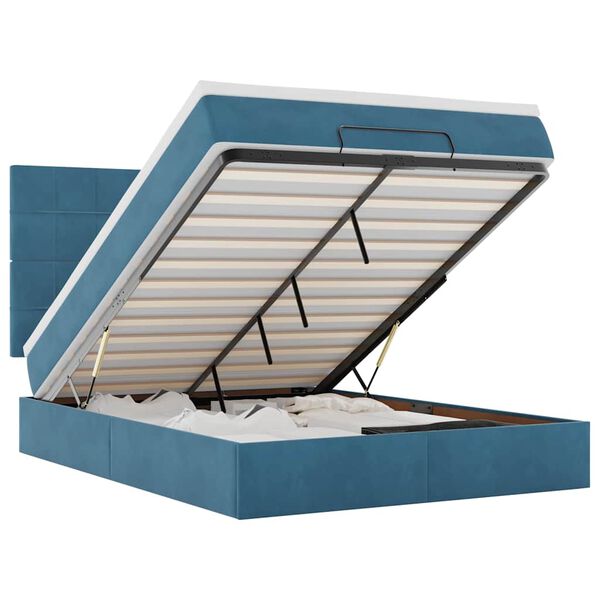 vidaXL Ottoman s&auml;ngram med madrasser m&ouml;rkbl&aring; 140x200 cm sammet