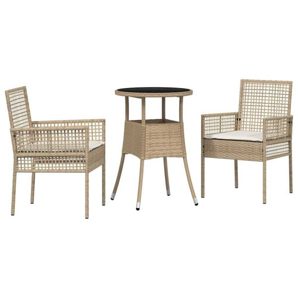 vidaXL Trädgårdsmöbelset 3 pcs Beige Poly rattan