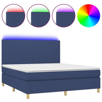 vidaXL Ramsäng med madrass & LED blå 160x200 cm tyg