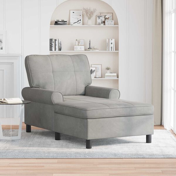vidaXL Chaise Lounge med kudde Ljusgr&aring; 91 x 157 x 91 cm Sammet