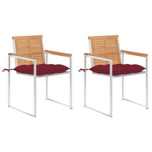 vidaXL Tr&auml;dg&aring;rdsstolar 2 st med dynor massiv teak och st&aring;l