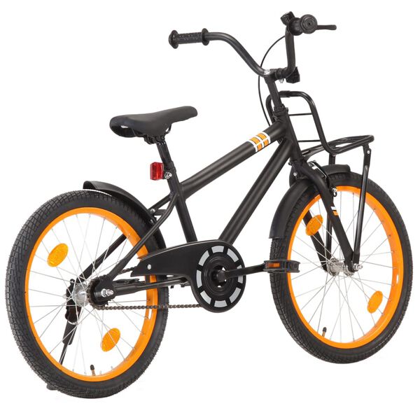 vidaXL Barncykel med frampaketh&aring;llare 20 tum svart och orange