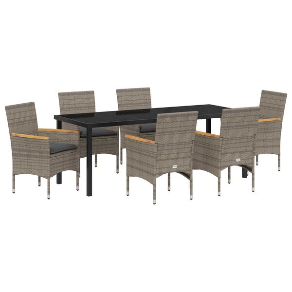 vidaXL Tr&auml;dg&aring;rdsm&ouml;belset med kudde 7 pcs Gr&aring; konstrotting