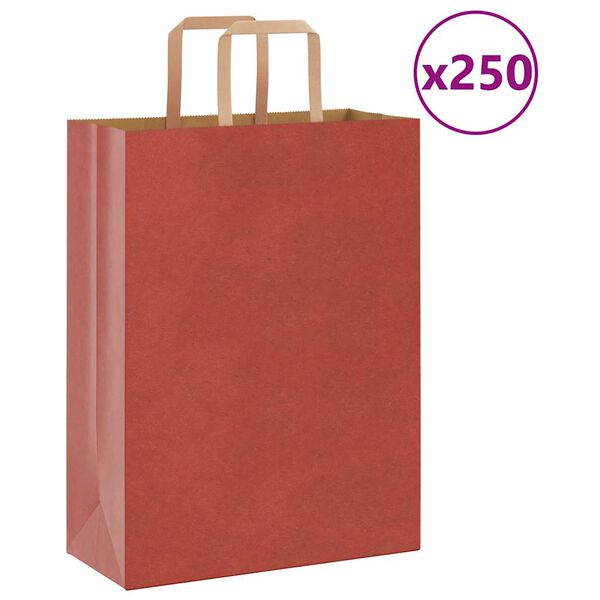 vidaXL Papperspåsar 250 st med handtag röd 26x12x35 cm
