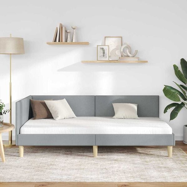 vidaXL H&ouml;rn S&auml;ngram Ljusgr&aring; 90 cm x 190 cm Tyg och plywood