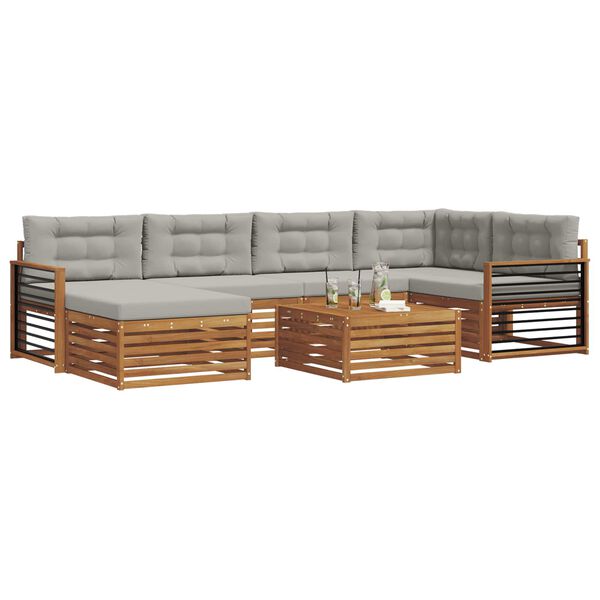 vidaXL Utomhussoffset med kudde 7 pcs Naturlig och Ljus Gr&aring;