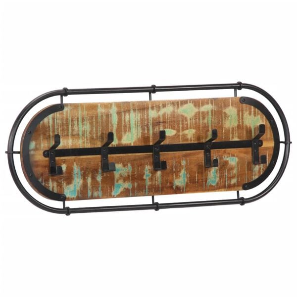 vidaXL V&auml;ggmonterad kl&auml;dh&auml;ngare med 6 krokar massivt &aring;tervunnet tr&auml;