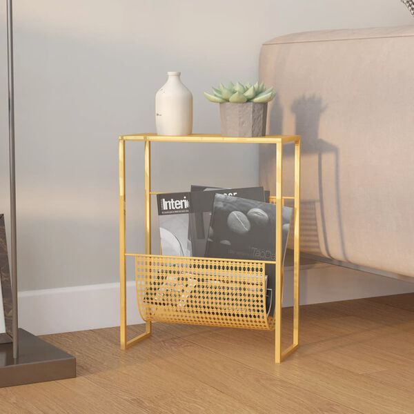 vidaXL Tidningsställ guld 35x15x45 cm stål
