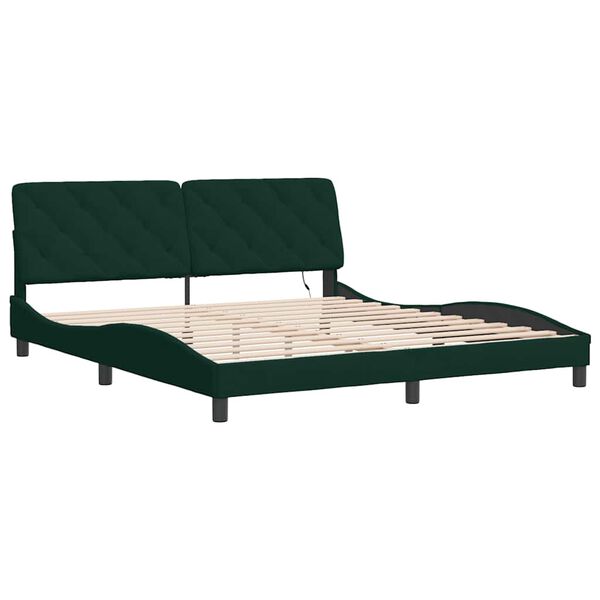 vidaXL Bed Frame with LED without Mattress Dark Green 180x200 cm Velvet