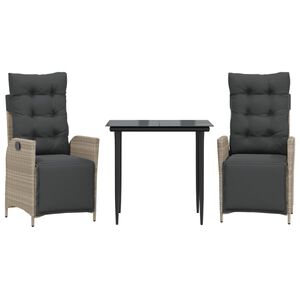 vidaXL Matgrupp f&ouml;r tr&auml;dg&aring;rden med dynor 3 delar ljusgr&aring; konstrottning