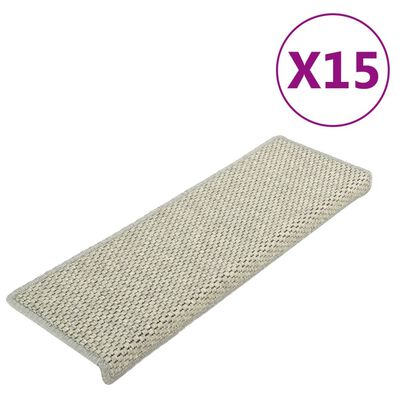 vidaXL Trappstegsmattor självhäftande sisal 15 st 65x21x4 cm grå