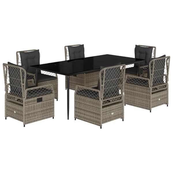 vidaXL Matgrupp f&ouml;r tr&auml;dg&aring;rden med dynor 7 delar gr&aring; konstrotting