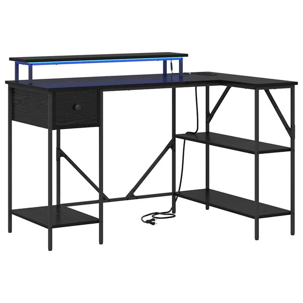 vidaXL Skrivbord med låda Svart Ek 120 x 79 x 86,5 cm Konstruerat trä