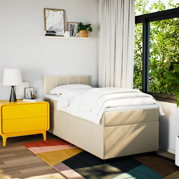 vidaXL Ramsäng med madrass gräddvit 100x200 cm tyg