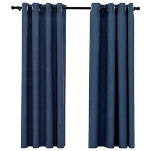 vidaXL M&ouml;rkl&auml;ggningsgardin med &ouml;ljetter linnelook 2 st bl&aring; 140x175cm