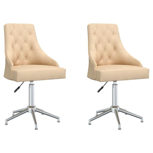 vidaXL Snurrbara matstolar 2 st gr&auml;ddvit tyg