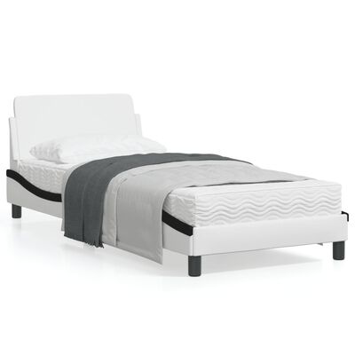 vidaXL Sängram med huvudgavel vit och svart 80x200 cm konstläder