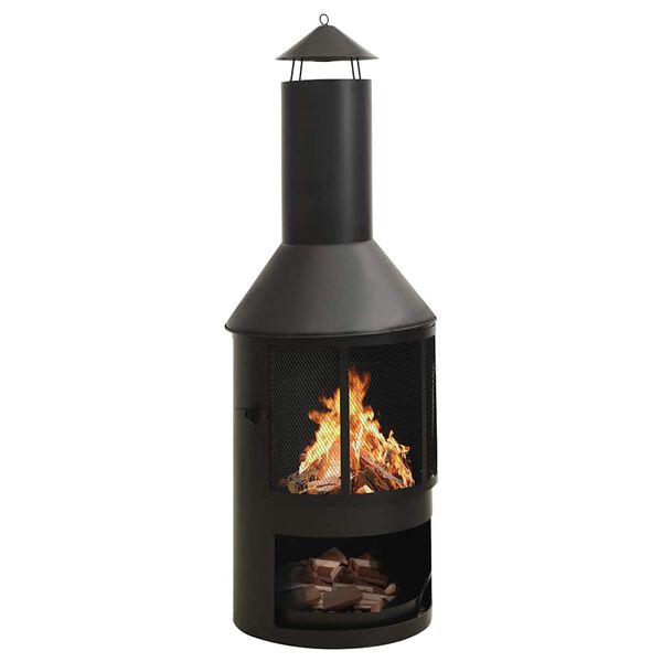 vidaXL Tr&auml;dg&aring;rdskamin med galler och eldgaffel 47x47x135,7 cm st&aring;l