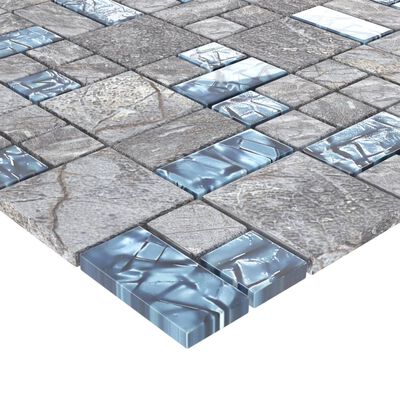 vidaXL Mosaikplattor 11 st grå och blå 30x30 cm glas