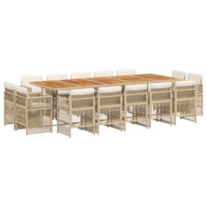 vidaXL Matgrupp f&ouml;r tr&auml;dg&aring;rden med dynor 15 delar beige konstrotting