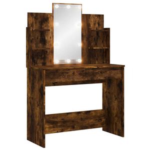 vidaXL Sminkbord med LED r&ouml;kf&auml;rgad ek 96x40x142 cm