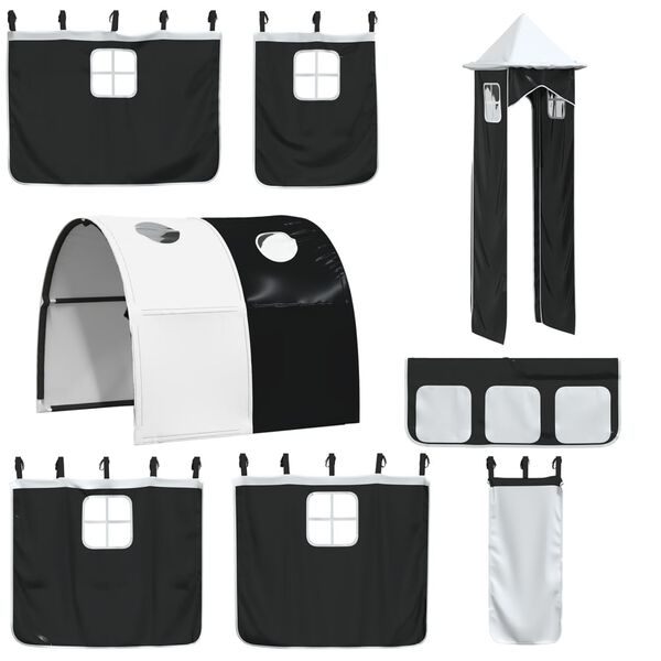 vidaXL Gardiner f&ouml;r lofts&auml;ng med tunnel och torn vit och svart