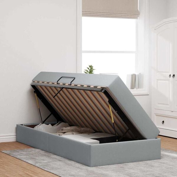 vidaXL F&ouml;rvaringss&auml;ng med madrass Ljusgr&aring; 90 x 190 cm Polyester