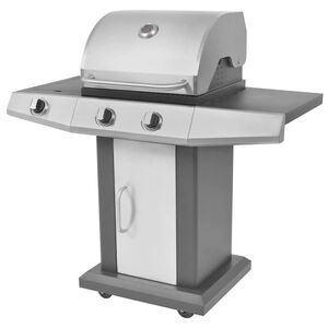 vidaXL Gasgrill med br&auml;nnare med hjul Silver St&aring;l med metallslang