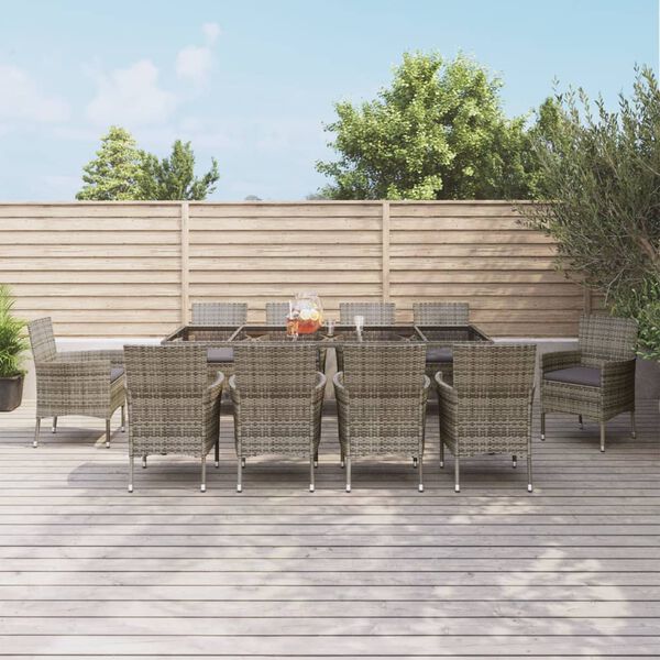 vidaXL Matgrupp f&ouml;r tr&auml;dg&aring;rden med dynor 11 delar gr&aring; konstrotting