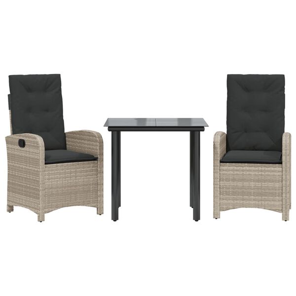 vidaXL Matgrupp f&ouml;r tr&auml;dg&aring;rden med dynor 3 delar ljusgr&aring; konstrottning