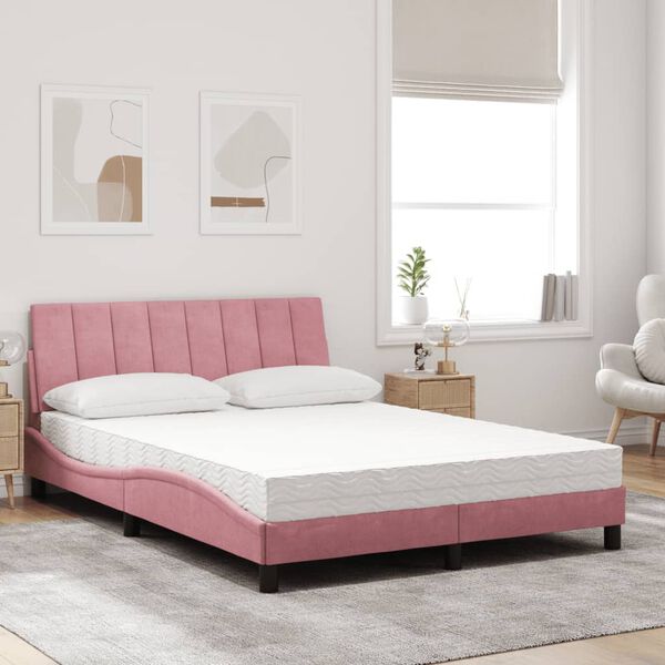 vidaXL Bed with Mattress "Hanko" Pink 120x200 cm Velvet