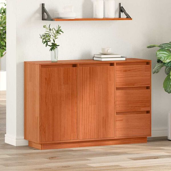 vidaXL Sideboard med l&aring;da Brun Ek 111 x 34 x 75 cm Massiv furu