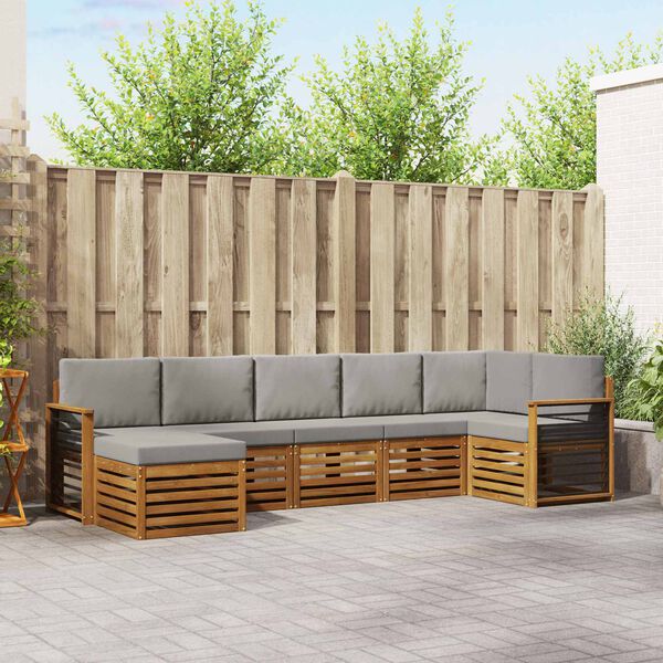 vidaXL Sektionsoffgrupp 7 pcs Naturlig och Ljus Gr&aring; Massivt Akaciatr&auml;