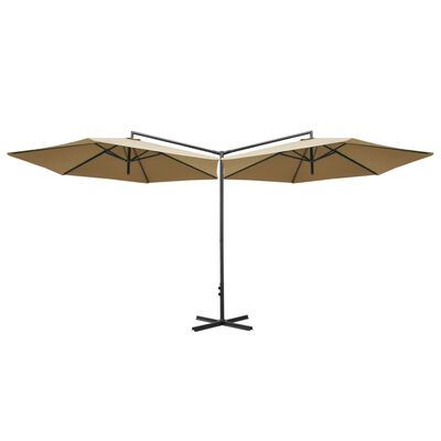 vidaXL Dubbelt parasoll med stålstång taupe 600 cm