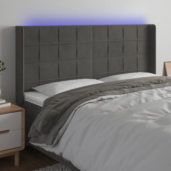 vidaXL S&auml;nggavel LED m&ouml;rkgr&aring; 203x16x118/128 cm sammet
