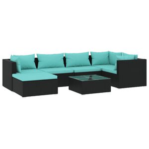 vidaXL Loungegrupp f&ouml;r tr&auml;dg&aring;rden med dynor 7 delar konstrotting svart