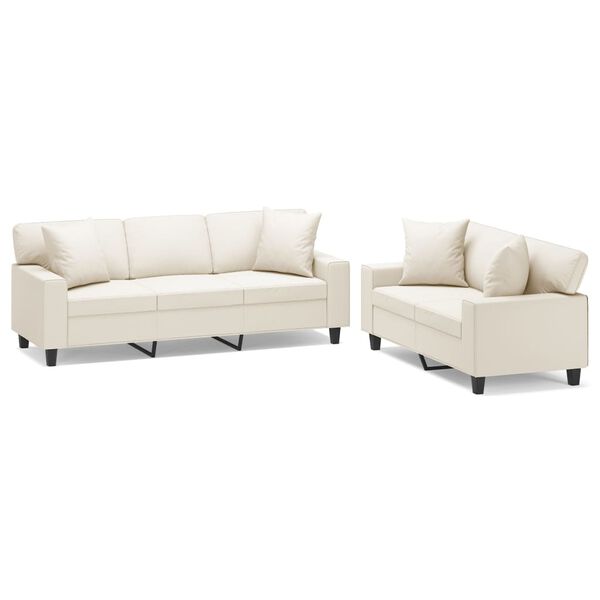 vidaXL Soffgrupp med kuddar&dynor 2 delar gr&auml;ddvit konstl&auml;der