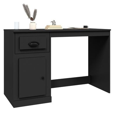 vidaXL Skrivbord med låda svart 115x50x75 cm konstruerat trä