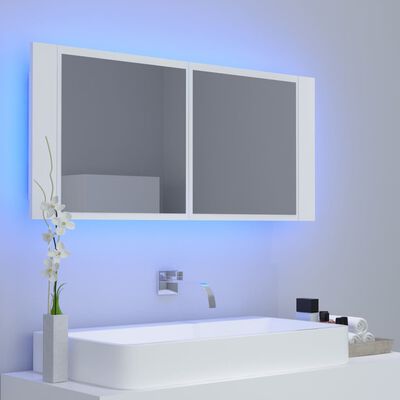 vidaXL Spegelskåp med LED vit 100x12x45 cm