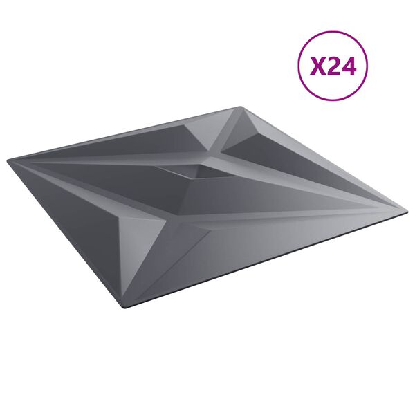vidaXL V&auml;ggpaneler Stj&auml;rna 24 pcs Star Gr&aring; 50 x 50 cm XPS Skum