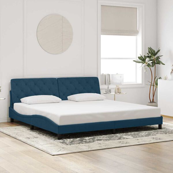 vidaXL Bed Frame with LED without Mattress Blue 200x200 cm Velvet