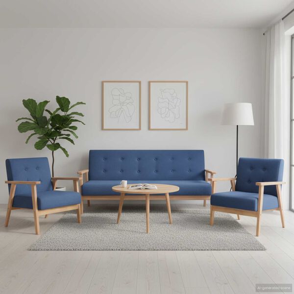 vidaXL Soffgrupp 3 delar tyg blå