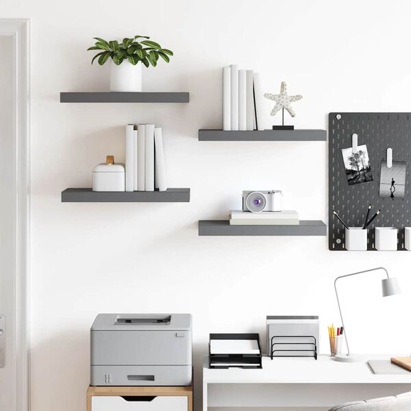 vidaXL Sv&auml;vande v&auml;gghyllor 4 st gr&aring; h&ouml;gglans 50x23x3,8 cm MDF